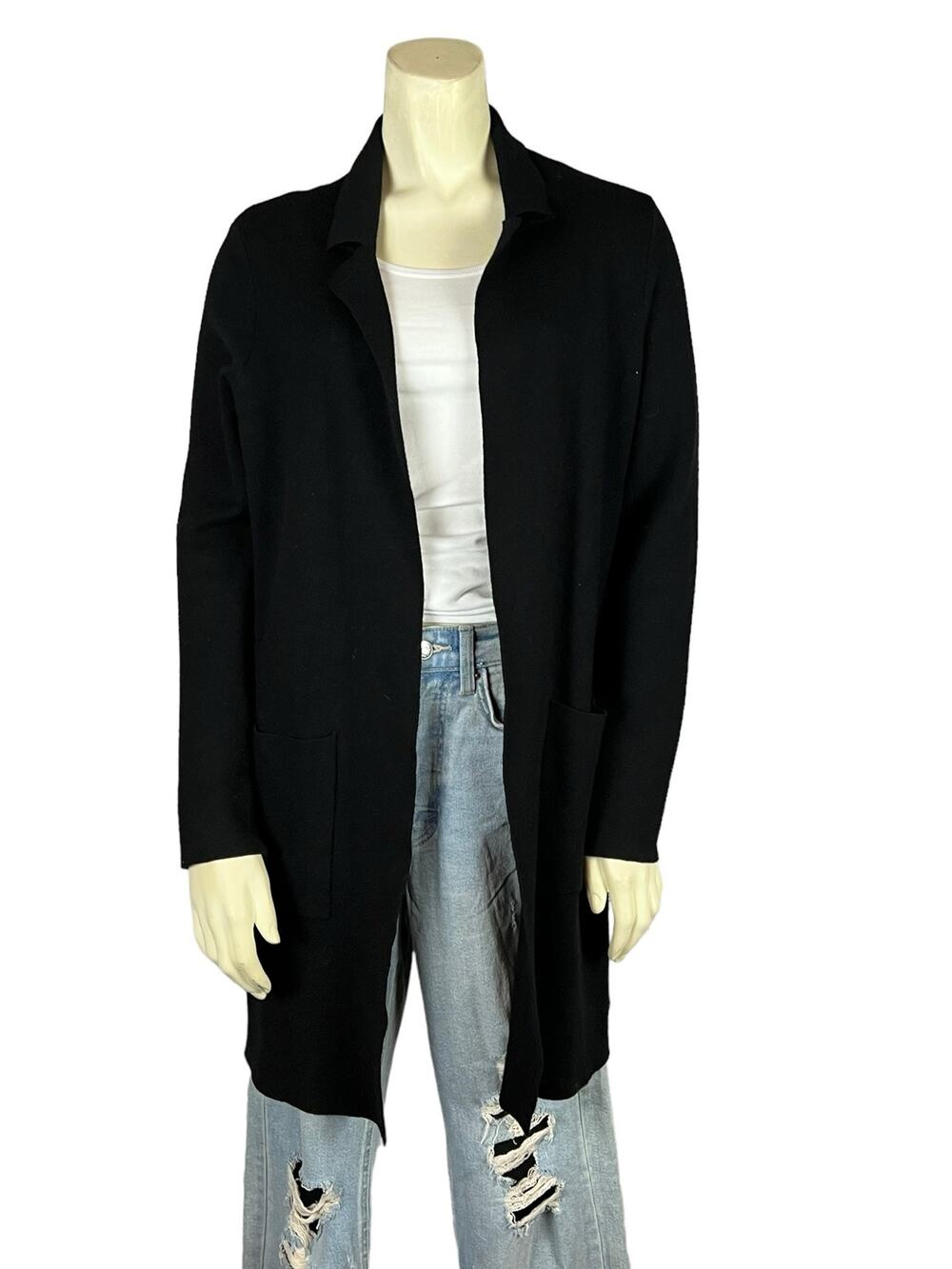 RDI Womens sweater Open Front Jacket Cardigan Black S Small Pockets
